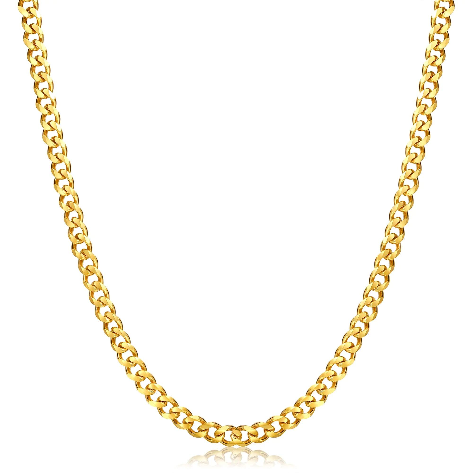 Fiusem 3.5mm Silver Tone/Black/14K Gold Plated Chains for Men, Mens Necklace Chains Stainless Steel Cuban Link Chain Necklace for Men, Mens Chain 16, 18, 20, 22, 24, 26, 28 Inch 28 inches 5mm gold - Evallys.com # #