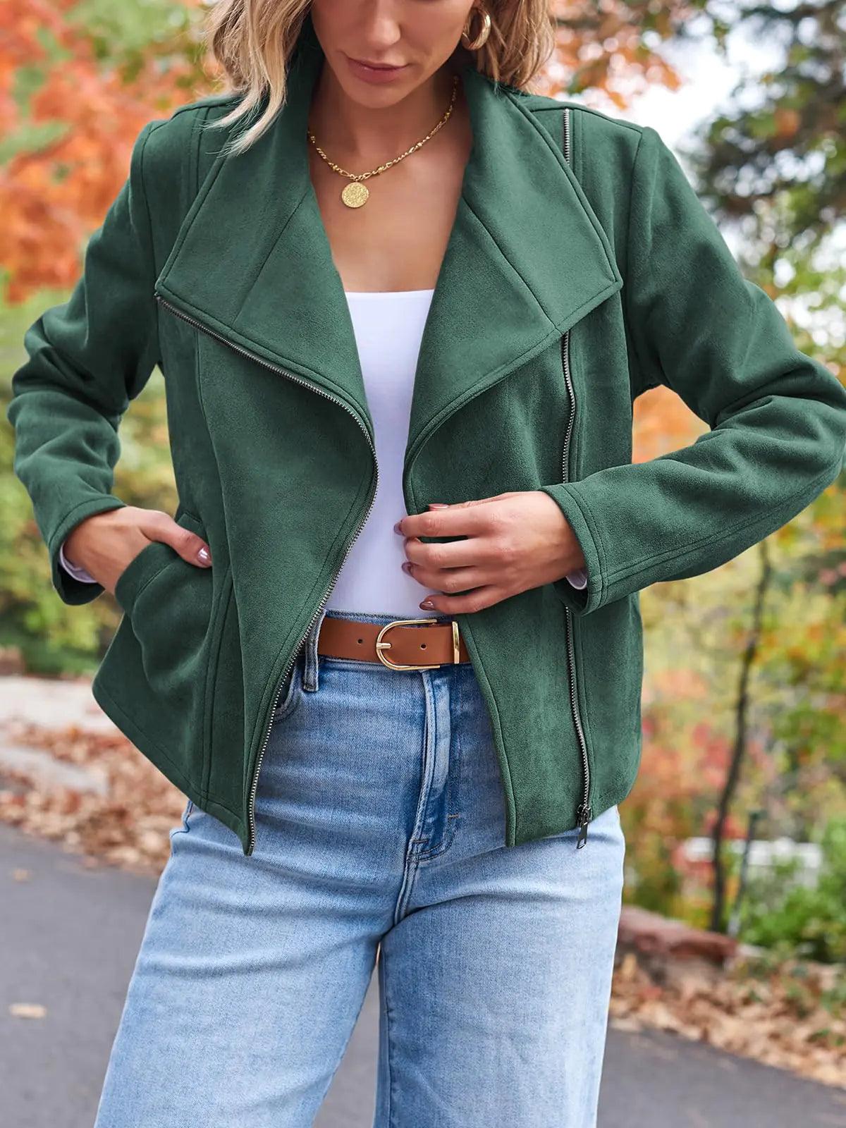 AUTOMET Womens Faux Leather Jackets Suede Fall Fashion 2024 Outfits Winter Clothes Open Front Cropped Coat Outwear Small Green - Evallys.com # #