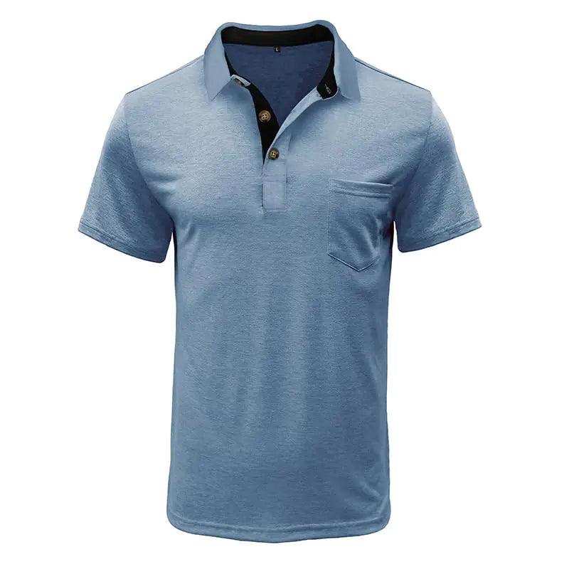 Men's Casual Polo Shirts Classic Button Basic Short Sleeve Shirt Solid Color Cotton Tees Golf Stylish Tops Medium Blue-ss - Evallys.com # #