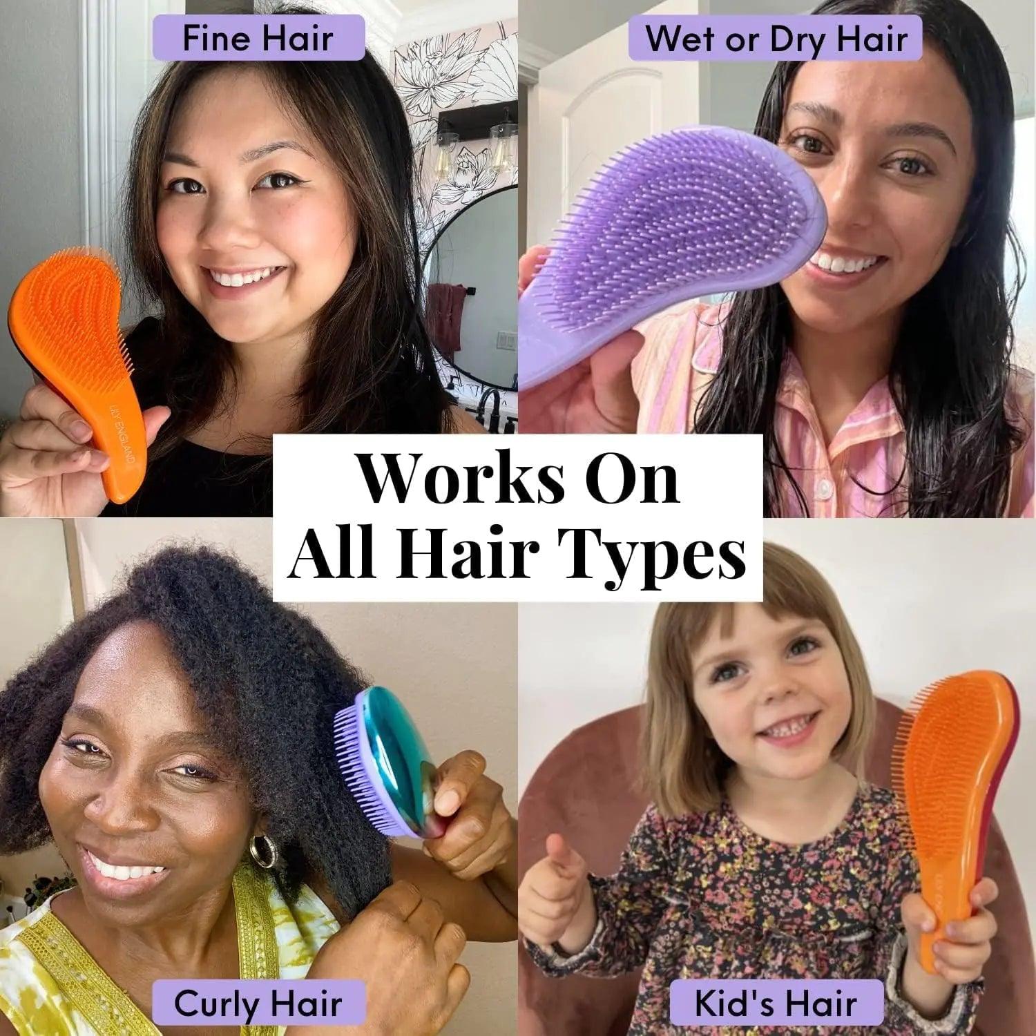 Detangler Brush for Thick Hair, Curly, Straight & Natural Hair - Gentle Detangling Hair Brush for Women, Kids & Toddlers w/Flexible Bristles - Lily England Hairbrush for Wet & Dry Hair, Petrol Gasoline 1 Pack - Evallys.com # #