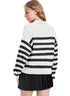 WIHOLL Long Sleeve Sweaters for Women 2024 Fall Winter Outfits Fashion Polo V Neck Clothes Tops 2-black Stripe XX-Large - Evallys.com # #