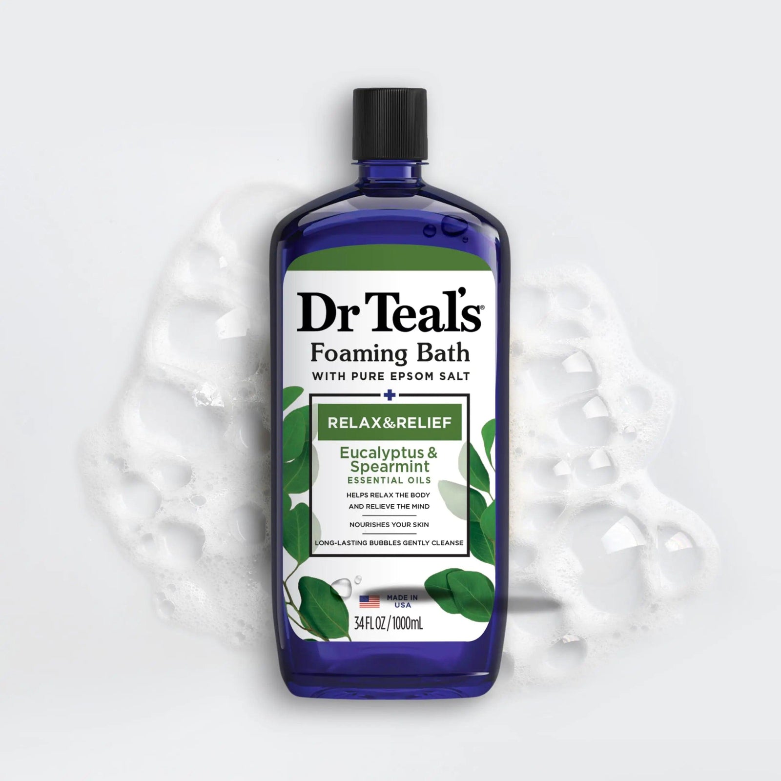 Dr Teal's Foaming Bath with Pure Epsom Salt, Relax & Relief with Eucalyptus & Spearmint, 34 fl oz (Pack of 4) (Packaging May Vary) - Evallys.com # #