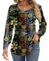 Ficerd Women's Puff Long Sleeve Tunic Tops Pleated Crew Neck Blouses Dressy Casual Loose Fit Fall and Winter Shirts Pink Floral Large - Evallys.com