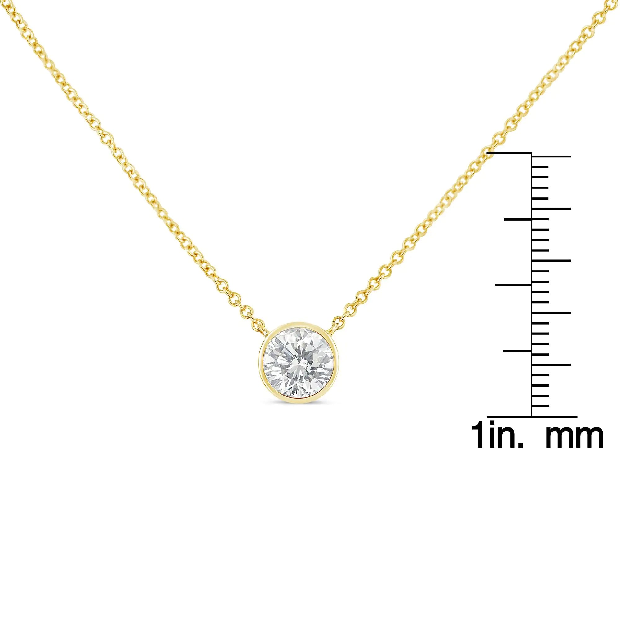 10K Yellow Gold 1/5 Carat Round Brilliant-Cut Diamond Modern Bezel-Set Solitaire 16"-18" Pendant Necklace (H-I Color, SI2-I1 Clarity) - Evallys.com # #