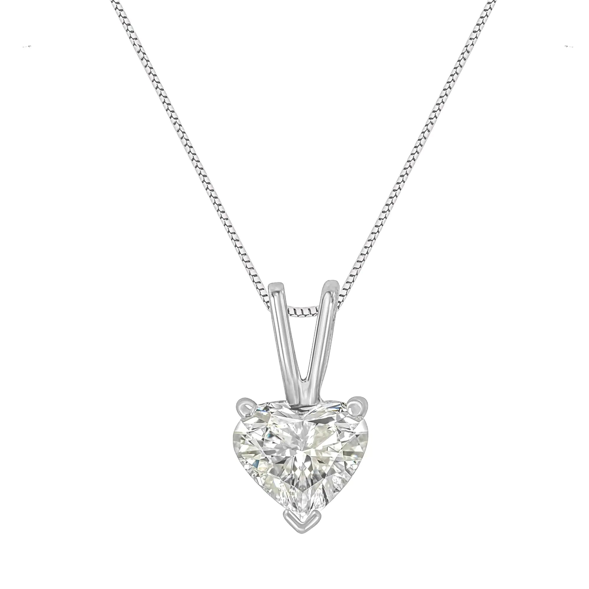 14K White Gold 3-Prong Set Heart Shaped Solitaire Diamond 18" Pendant Necklace (H-I Color, VS2-SI1 Clarity) - Choice of Carat Weight (3300) - Evallys.com # #