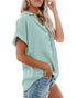 Womens Short Sleeve Casual Button Down Shirts Summer Soft Fashion Cotton Blouses Tops with Pocket Small Teal - Evallys.com # #