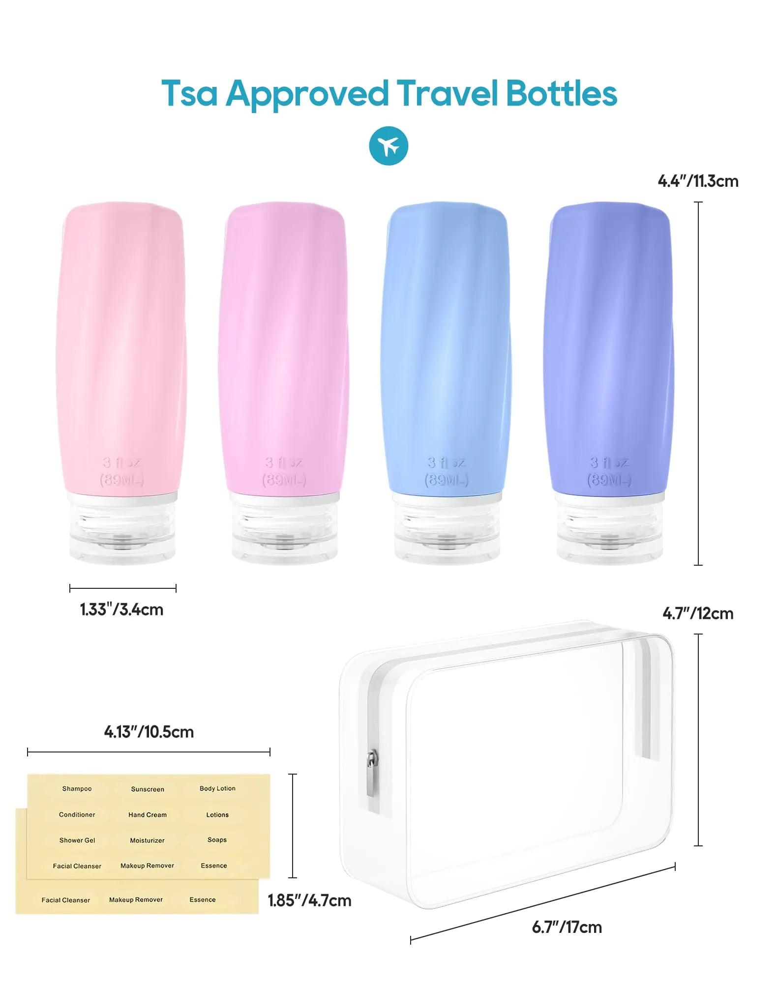 Morfone Travel Bottles for Toiletries, 3oz Tsa Approved Travel Size Containers Leak Proof Squeezable Travel Accessories Refillable for Shampoo Conditioner Lotion Liquids(Blue Pink) Blue Pink - Evallys.com # #