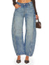 PLNOTME Women's Baggy Boyfriend Jeans Vintage Wide Leg Mid Rise Barrel Denim Ankle Pants 8 Blue - Evallys.com # #