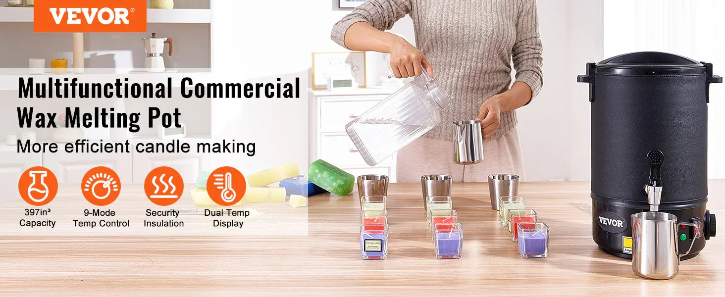 VEVOR 6.5L 10L Wax Melter for Candle Making Large Electric Wax Melting Pot Easy Pour Spout 9-Level Temperature Control - Evallys.com