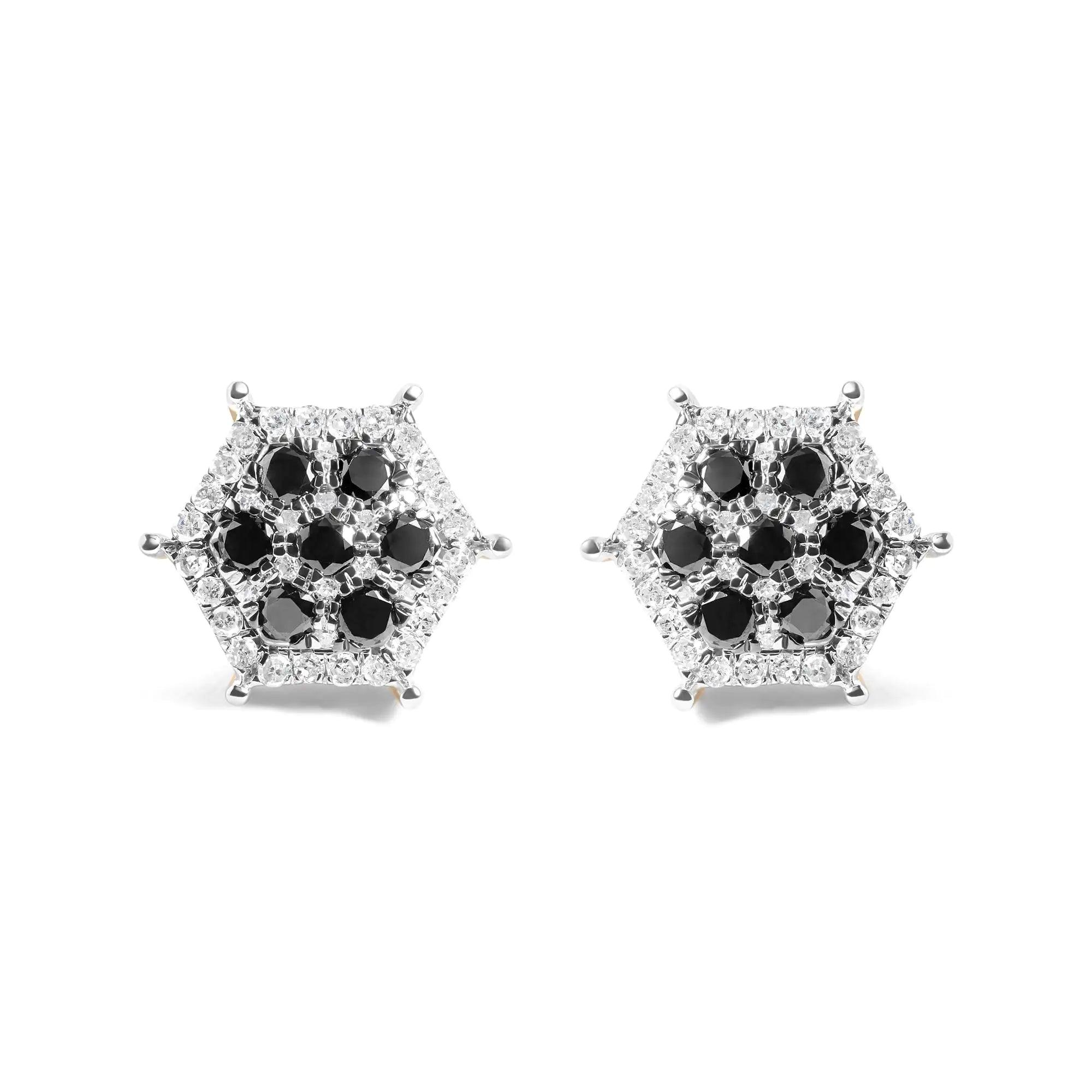 Men's 10K Yellow Gold 7/8 Cttw White and Black Treated Diamond Earring (Black / I-J Color, I2-I3 Clarity) - Evallys.com # #