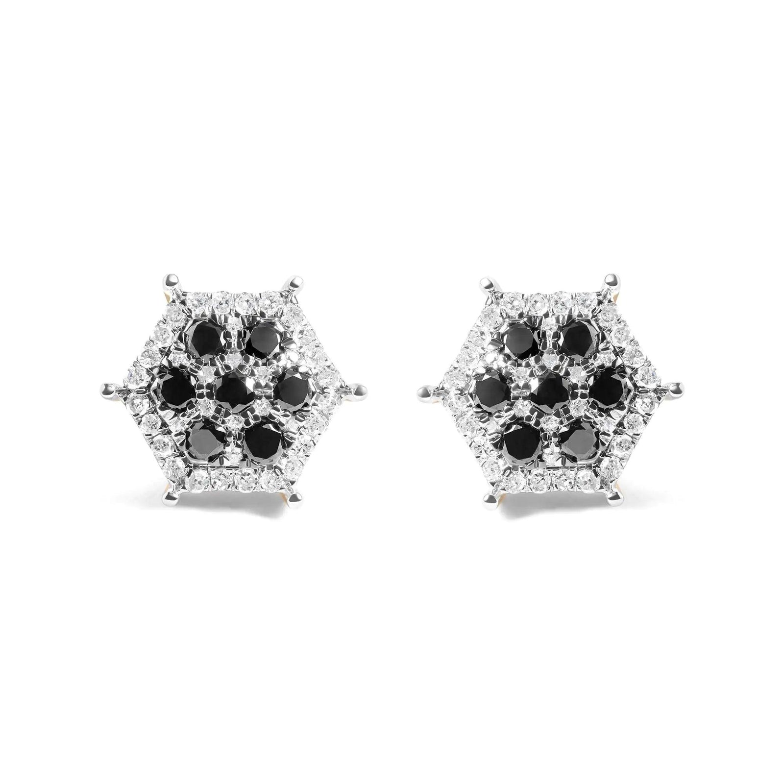 Men's 10K Yellow Gold 7/8 Cttw White and Black Treated Diamond Earring (Black / I-J Color, I2-I3 Clarity) - Evallys.com # #