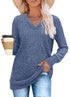 Womens V Neck Sweaters Lightweight Long Sleeve Tunic Tops Shirts Casual Sweatshirt Trendy Blue XX-Large - Evallys.com # #