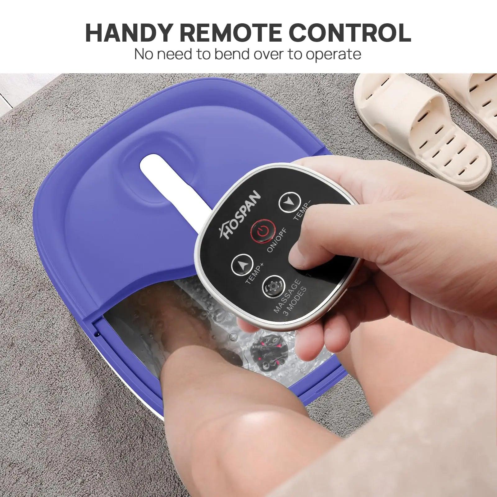 HOSPAN (2023.8 Upgrade Collapsible Foot Spa Electric Rotary Massage, Foot Bath with Heat, Bubble, Remote, and 24 Motorized Shiatsu Massage Balls. Pedicure Foot Spa for Feet Stress Relief - FS02A Blue - Evallys.com # #