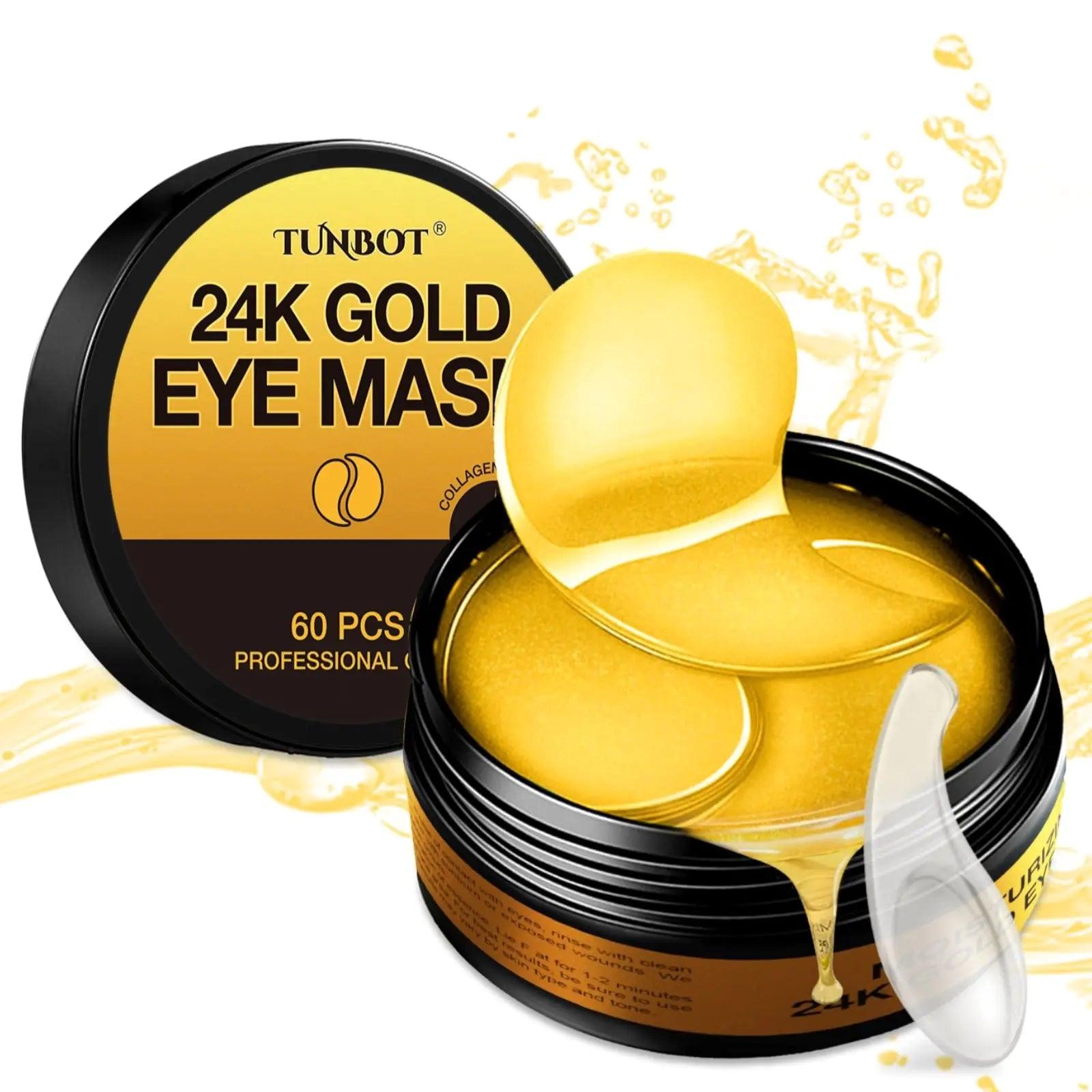 Tunbot Under Eye Patches - 60 Pieces - 24k Gold Eye Mask - Anti-Aging - Contains Collagen and Hyaluronic Acid - Removes Dark Circles, Puffiness and Wrinkles, Moisturizes - Home Beauty Chamomile - Evallys.com # #