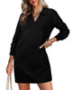 WIHOLL Womens Long Sleeve Lapel Collared V Neck Sweatshirt Dress Loose Fit Solid Color Mini Dresses Fall 2024 Black Large - Evallys.com