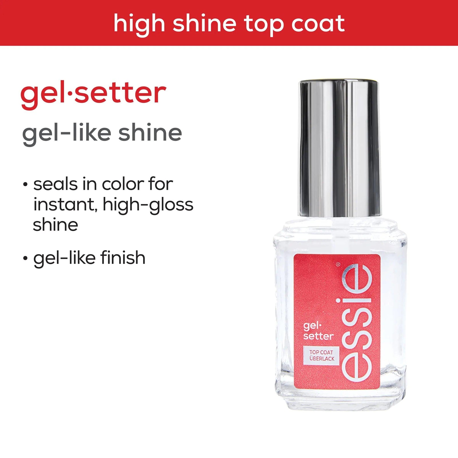 essie Nail Care, 8-Free Vegan, Gel Setter Top Coat, gel-like finish nail polish, 0.46 fl oz 0.46 Fl Oz (Pack of 1) GELSETTER TOP COAT - Evallys.com # #