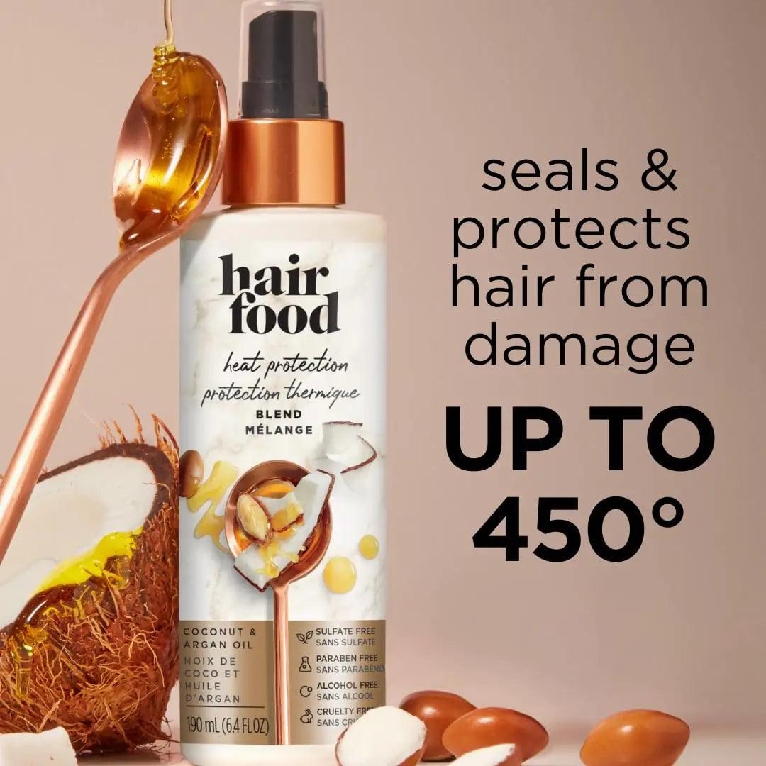 Hair Food Coconut & Argan Oil Heat Protectant Spray, Up to 450 Fahrenheit Protection, Paraben & Dye-Free, Sulfate-Free, For All Hair Types, Alcohol Free, Adds Shine, 6.4 Fl Oz - Evallys.com # #