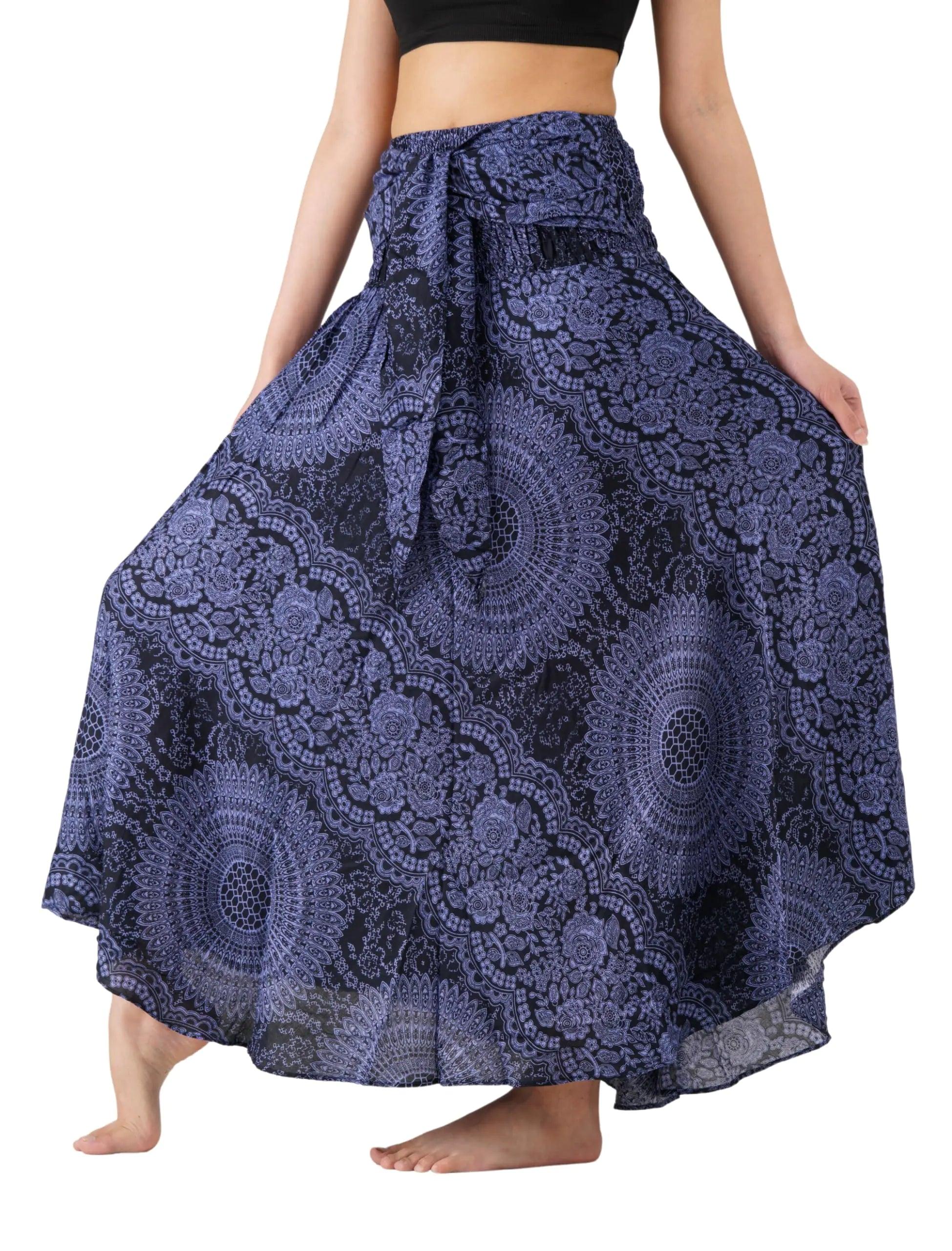Long Skirts for Women Maxi Boho Skirt Floral Print Blossom Navy 20-24 Plus - Evallys.com
