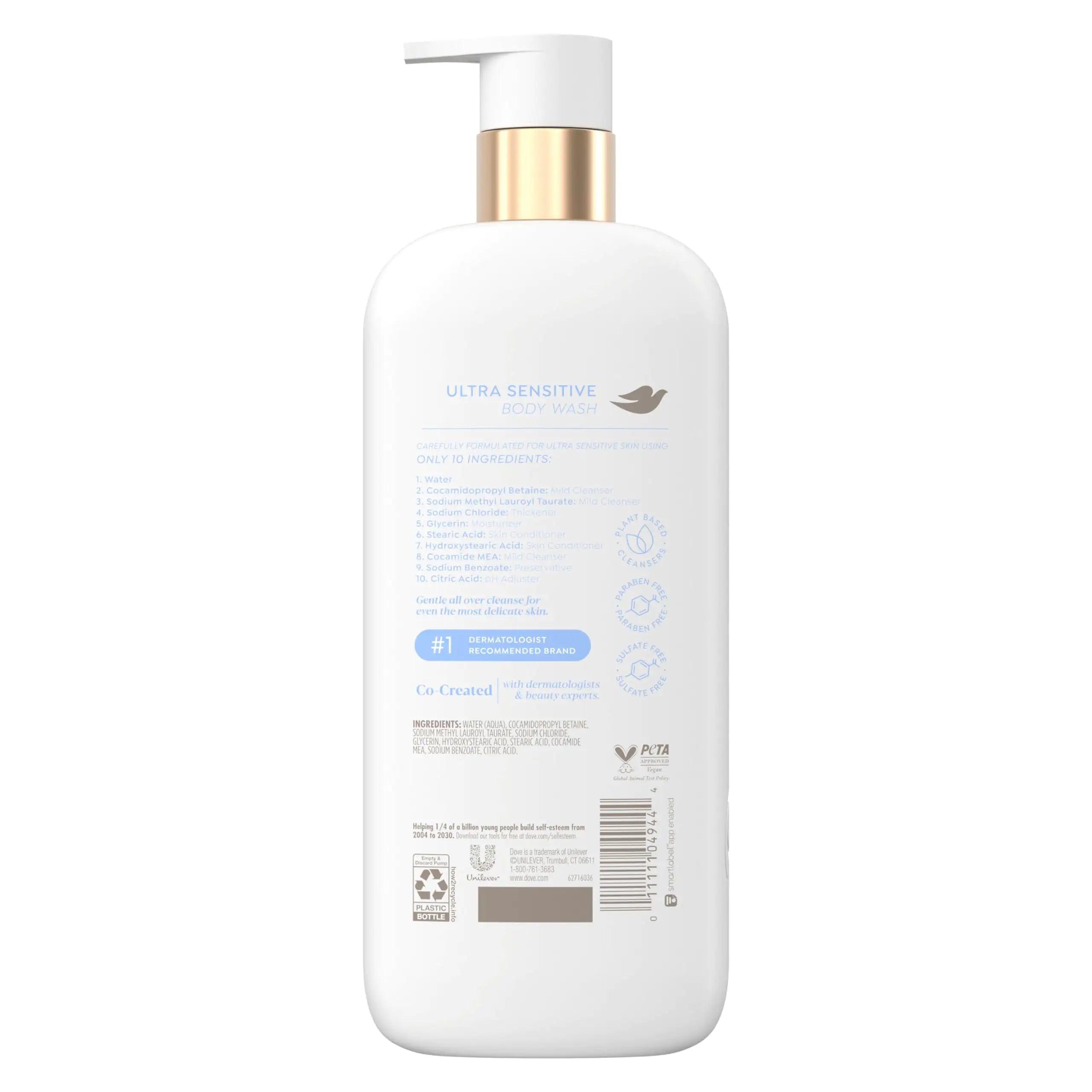 Dove Fragrance Free Body Wash Ultra Sensitive Gentle all-over cleanse 10 essential ingredients 18.5 oz - Evallys.com # #