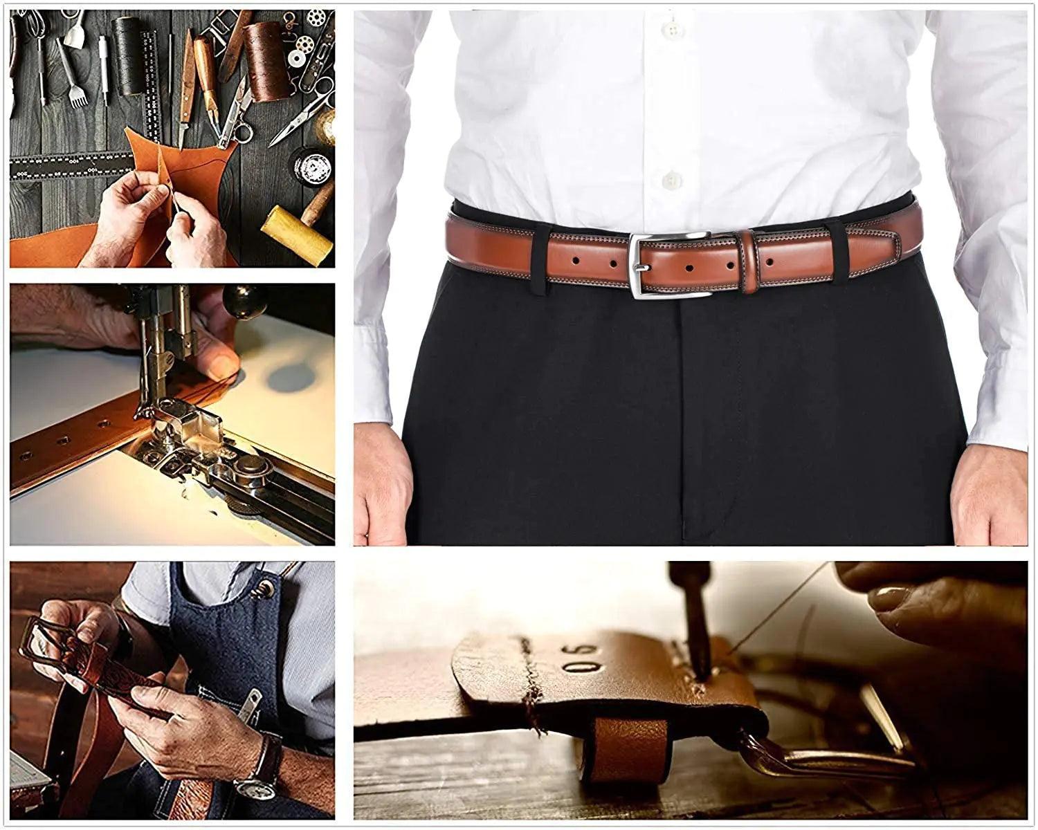 KM Legend Men's Leather Dress Belt-Classic & Fashion for Work Business and Casual 36 Essential Brown - Evallys.com # #