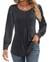 Ficerd Women's Puff Long Sleeve Tunic Tops Pleated Crew Neck Blouses Dressy Casual Loose Fit Fall and Winter Shirts Pink Floral Large - Evallys.com
