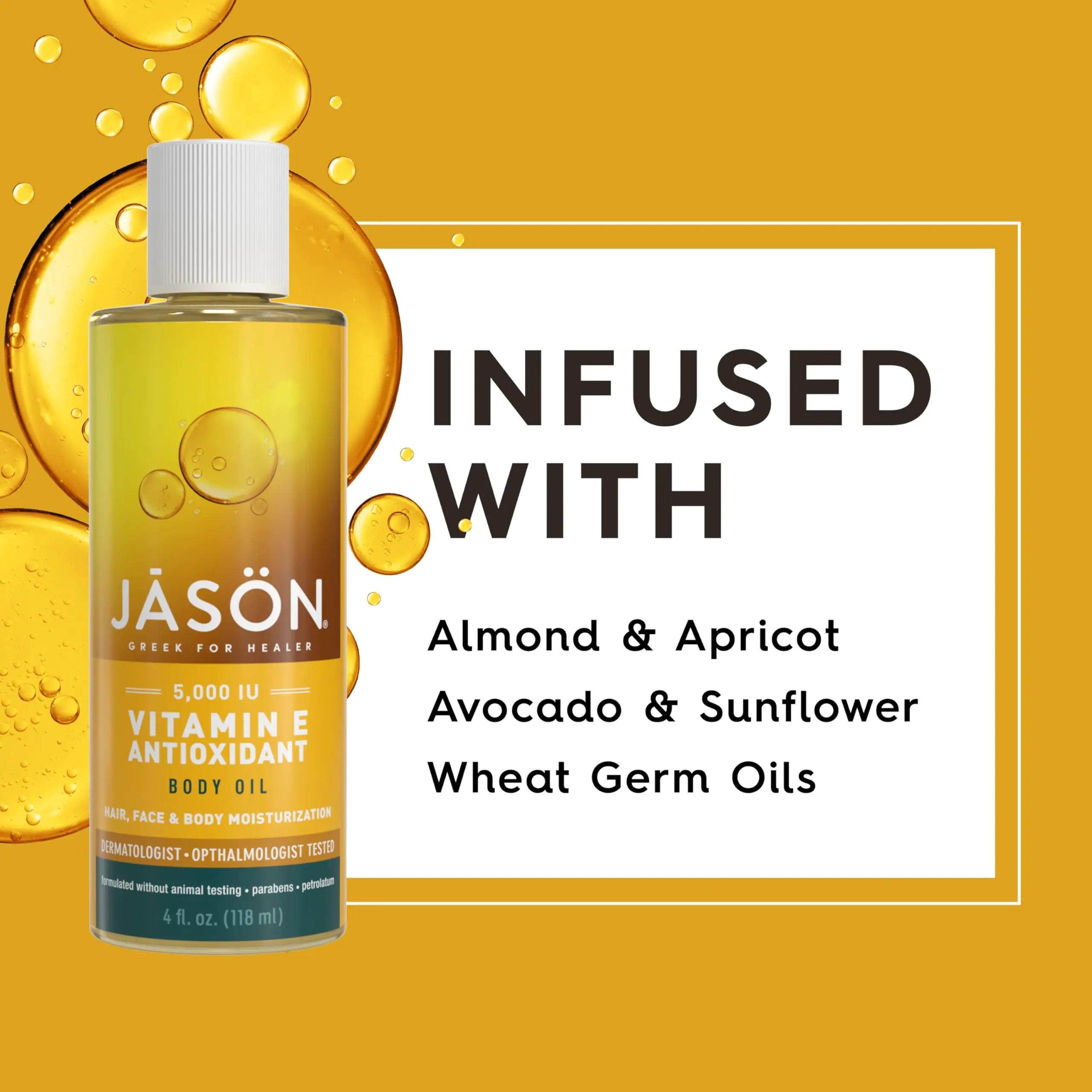 JASON Vitamin E 5,000 IU Moisturizing Body Oil, For Hair, Face, and Body, 4 Fluid Ounces 4 Fl Oz (Pack of 1) All-Over Body Skin Oil - Evallys.com