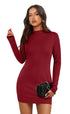 WIHOLL Womens Mock Neck Bodycon Dresses Long Sleeve Mini Dress Slim Fit Casual Red Large - Evallys.com # #