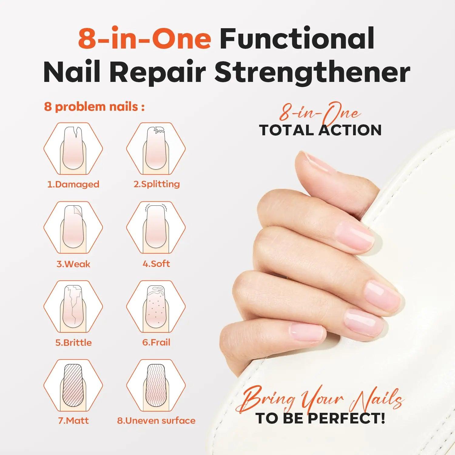 modelones Nail Strengthener, 8-in-One Nail Ridge Filler Base Coat Nail Polish Repair Nail Growth Treatment for Thin and Damaged Nails, Crystal Clear, 15ml - Evallys.com # #