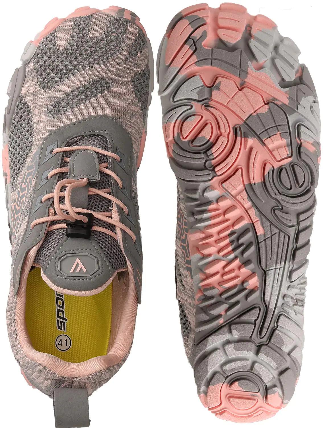 Joomra Women's Minimalist Trail Running Barefoot Shoes | Wide Toe Box | Zero Drop 9-9.5 W20 | Pink Grey - Evallys.com # #