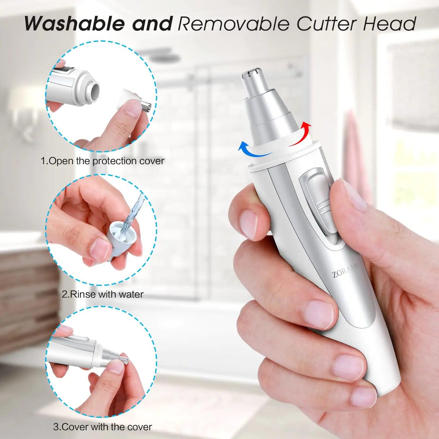 Ear and Nose Hair Trimmer Clipper - 2024 Professional Painless Eyebrow & Facial Hair Trimmer for Men Women,Battery-Operated Trimmer with IPX7 Waterproof,Dual Edge Blades for Easy Cleansing White - Evallys.com # #