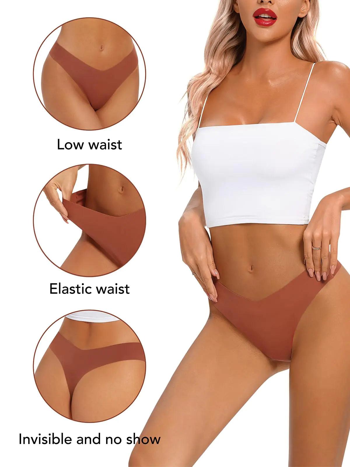 Seamless Thongs for Women No Show Thong V-waisted Stretch Breathable Sexy Panties Underwear 6 Pack X-Small E-6 Pack-black - Evallys.com # #