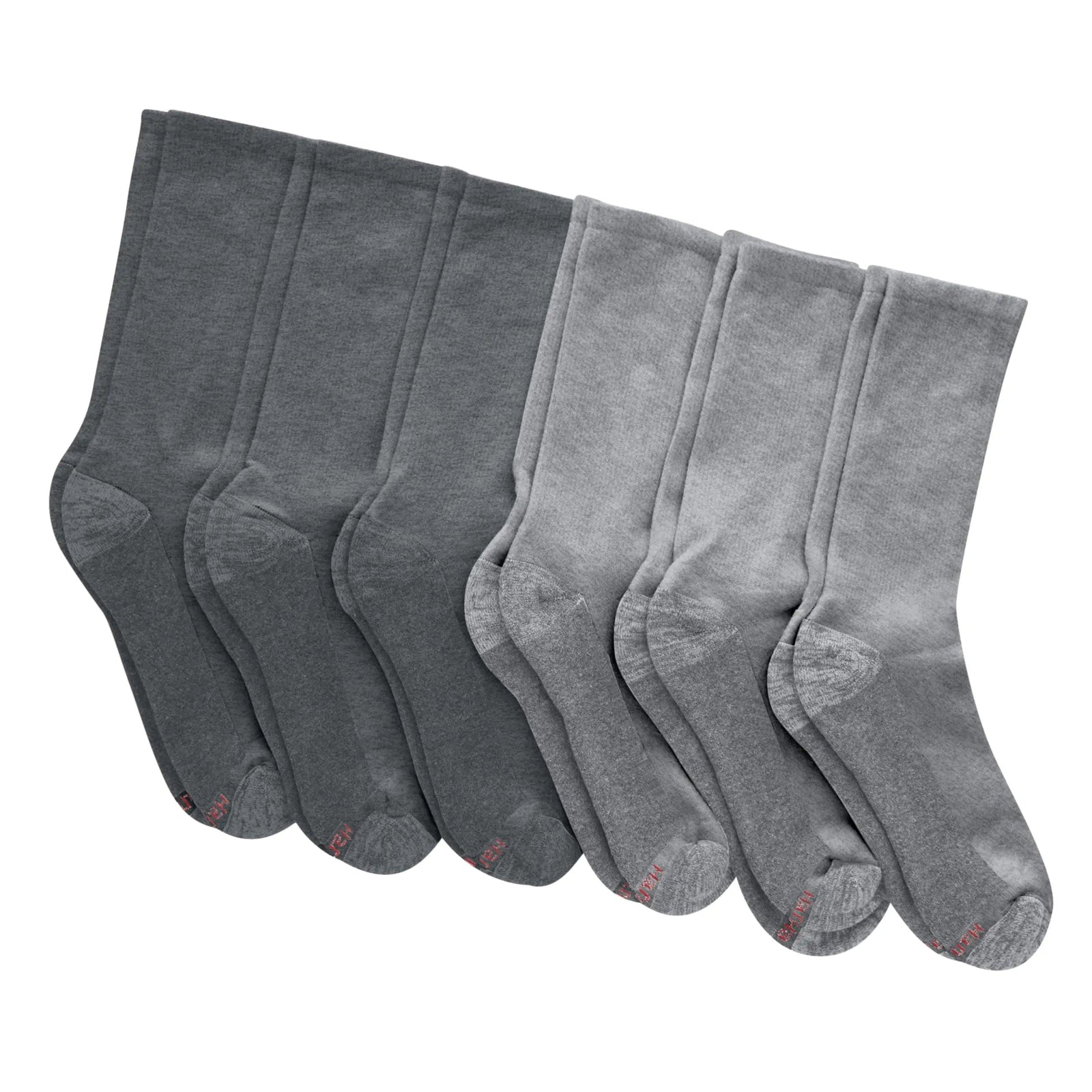 Hanes Men's Max Cushioned Crew Socks, Moisture-Wicking with Odor Control, Multi-Pack 12-14 Gray/Charcoal - 6 Pack - Evallys.com # #