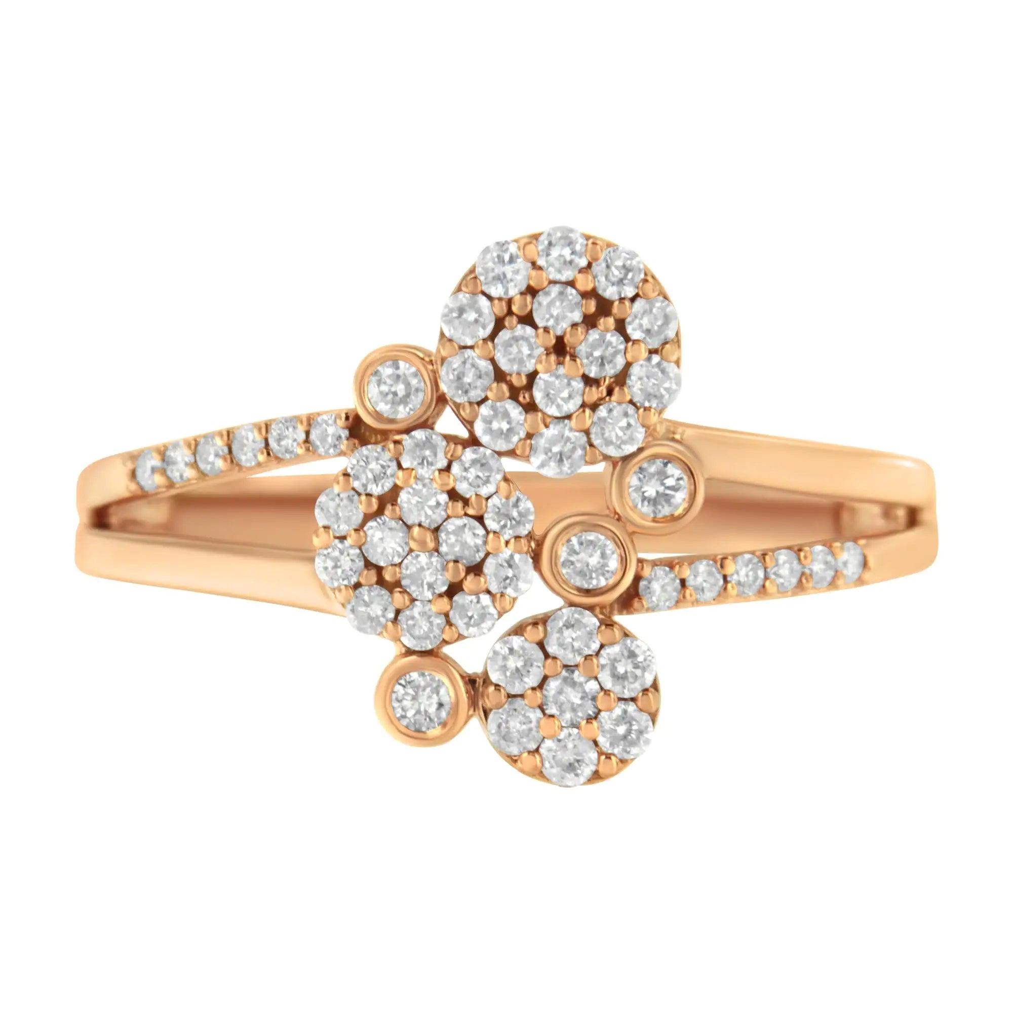 14K Rose Gold Plated .925 Sterling Silver 1/2 Cttw Diamond Scatter Composite Bypass Ring (I-J Color, I1-I2 Clarity) - Evallys.com # #