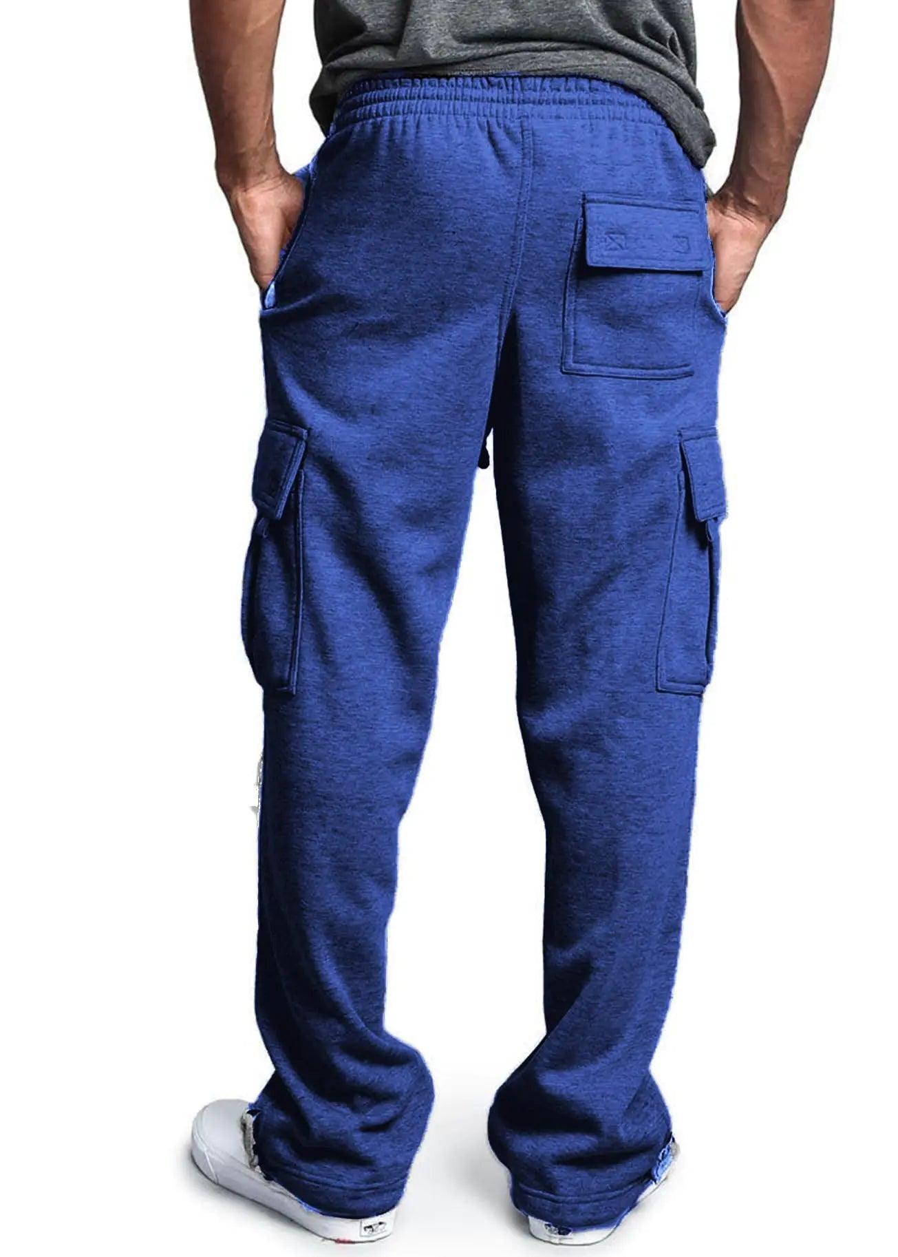 Men's Cargo Sweatpants Casual Fleece Joggers Loose Fit Open Bottom Athletic Pants for Men with Pockets Small Royalblue - Evallys.com # #