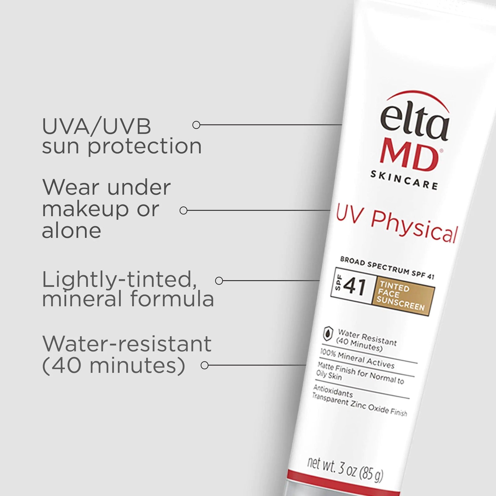 EltaMD UV Physical Tinted Sunscreen for Face, SPF 41 Tinted Sunscreen, 100% Mineral Active Sunscreen, 3.0 oz Tube - Evallys.com # #