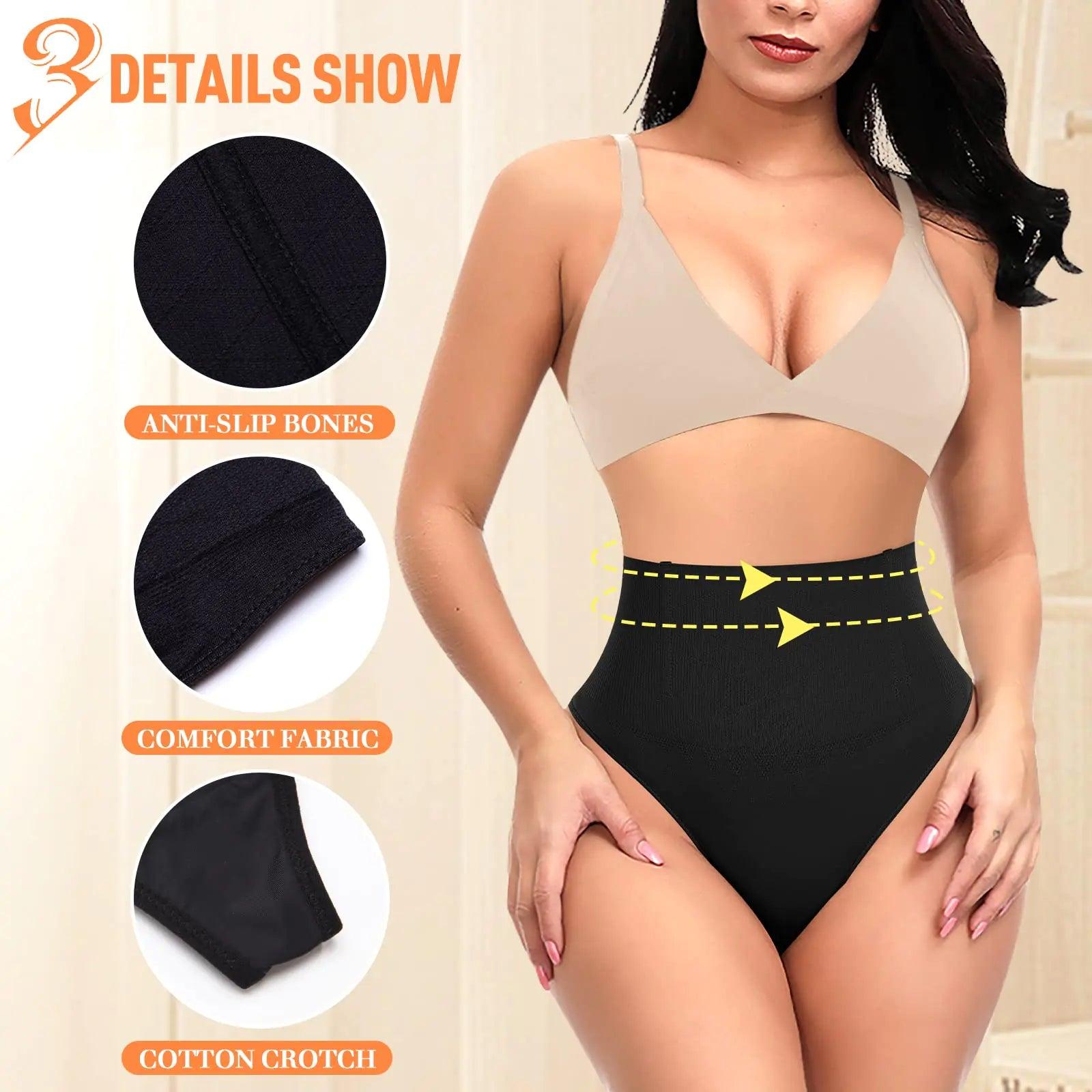 Tummy Control Thong Shapewear for Women High Waist Shaping Underwear Seamless Body Shaper Panties Girdle A# Black (Mid Waisted) XX-Large - Evallys.com # #