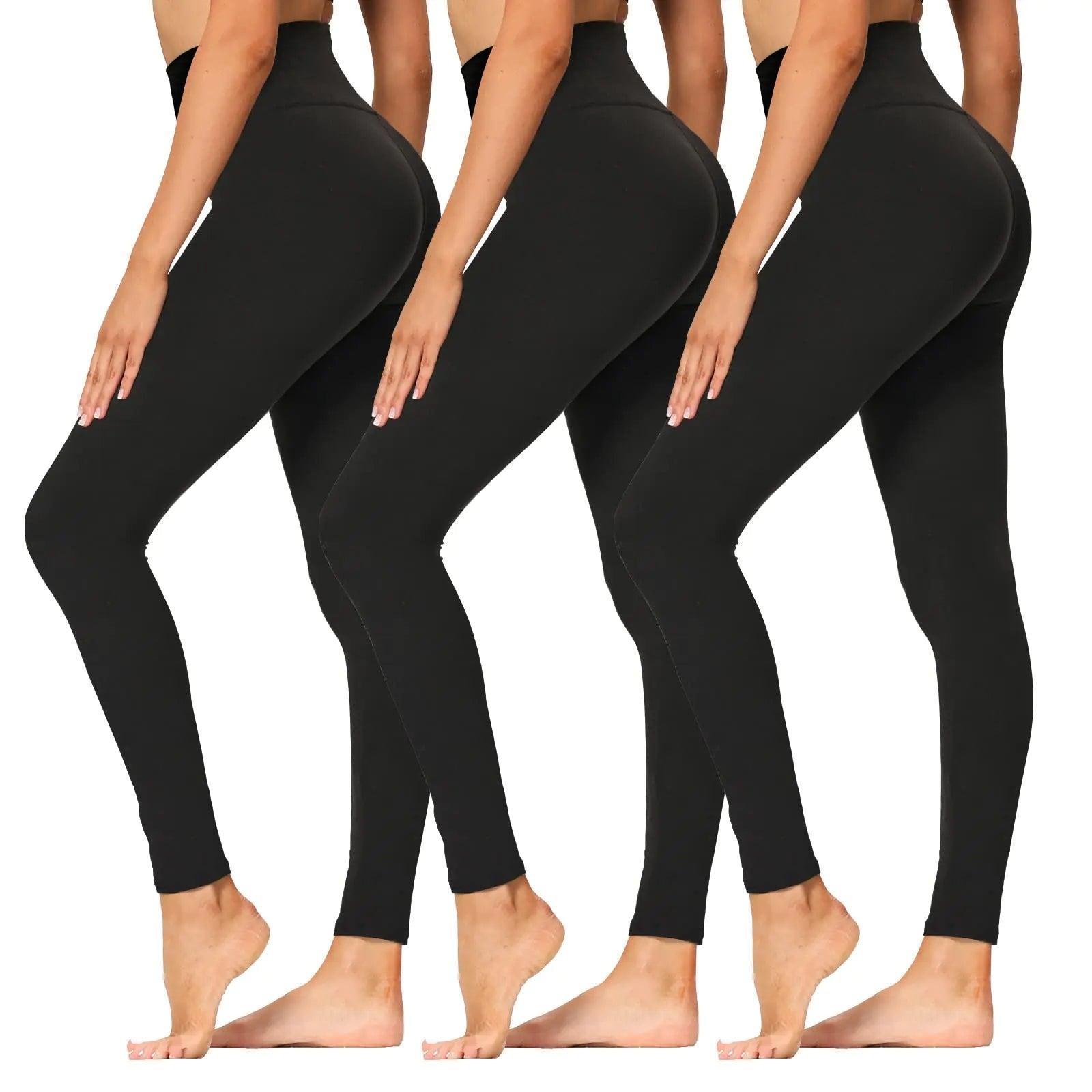 High Waisted Leggings for Women - Soft Athletic Tummy Control Pants for Running Cycling Yoga Workout XX-Large 3 Pack Black, Black, Black - Evallys.com # #