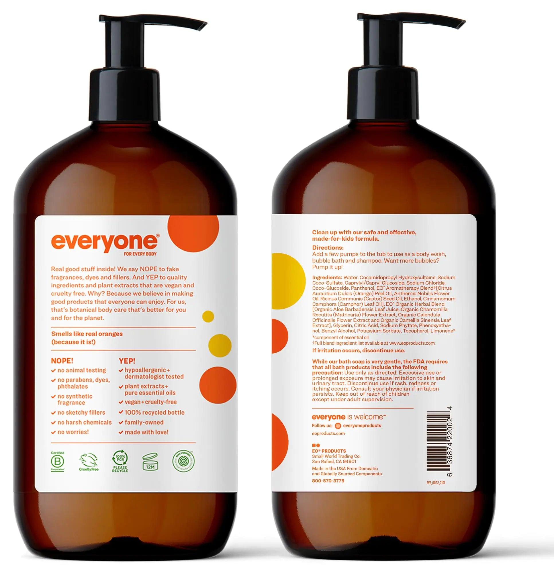 Everyone 3-in-1 Kids Soap, Body Wash, Bubble Bath, Shampoo, 32 Ounce (Pack of 2), Orange Squeeze, Coconut Cleanser with Organic Plant Extracts and Pure Essential Oils (Packaging May Vary) 32 Fl Oz (Pack of 2) - Evallys.com # #