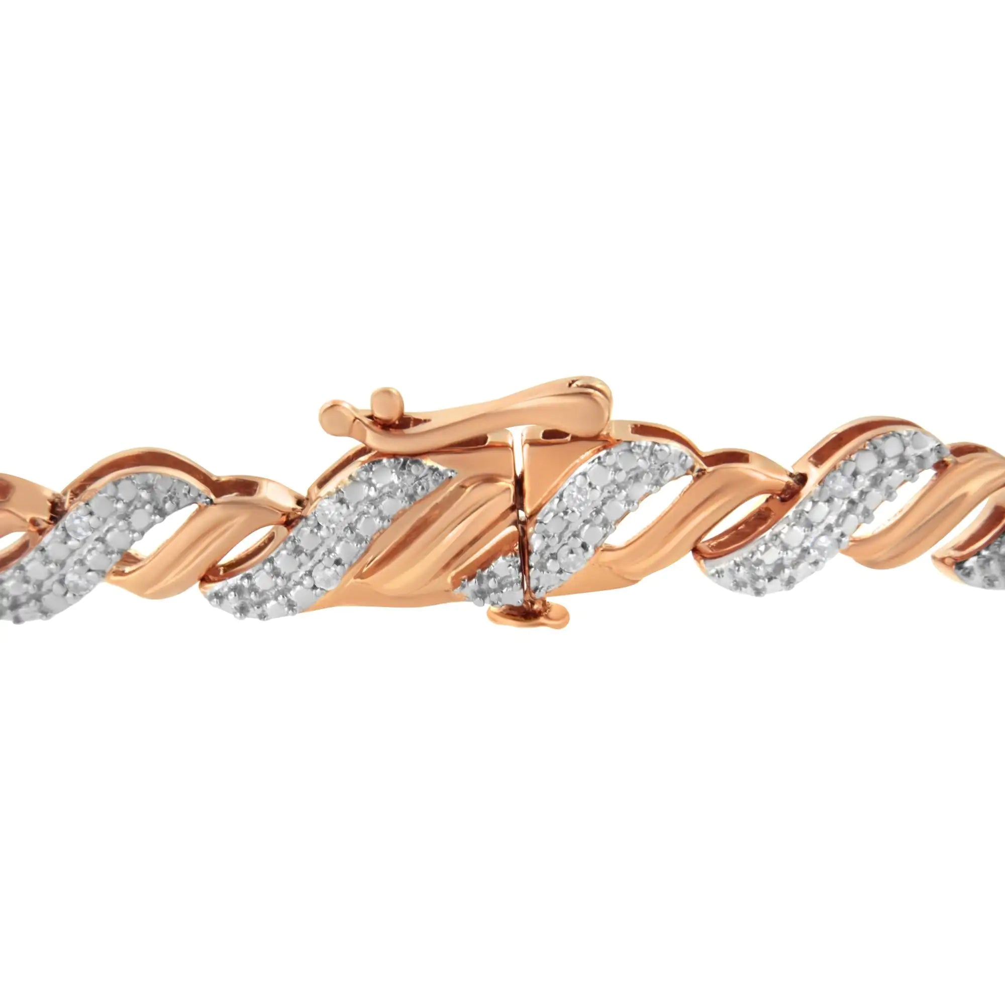 10K Rose Gold Plated .925 Sterling Silver 1/4 cttw Prong Set Round-Cut Diamond "S" Link Bracelet (I-J, I2-I3) - Size 7.25" - Evallys.com # #