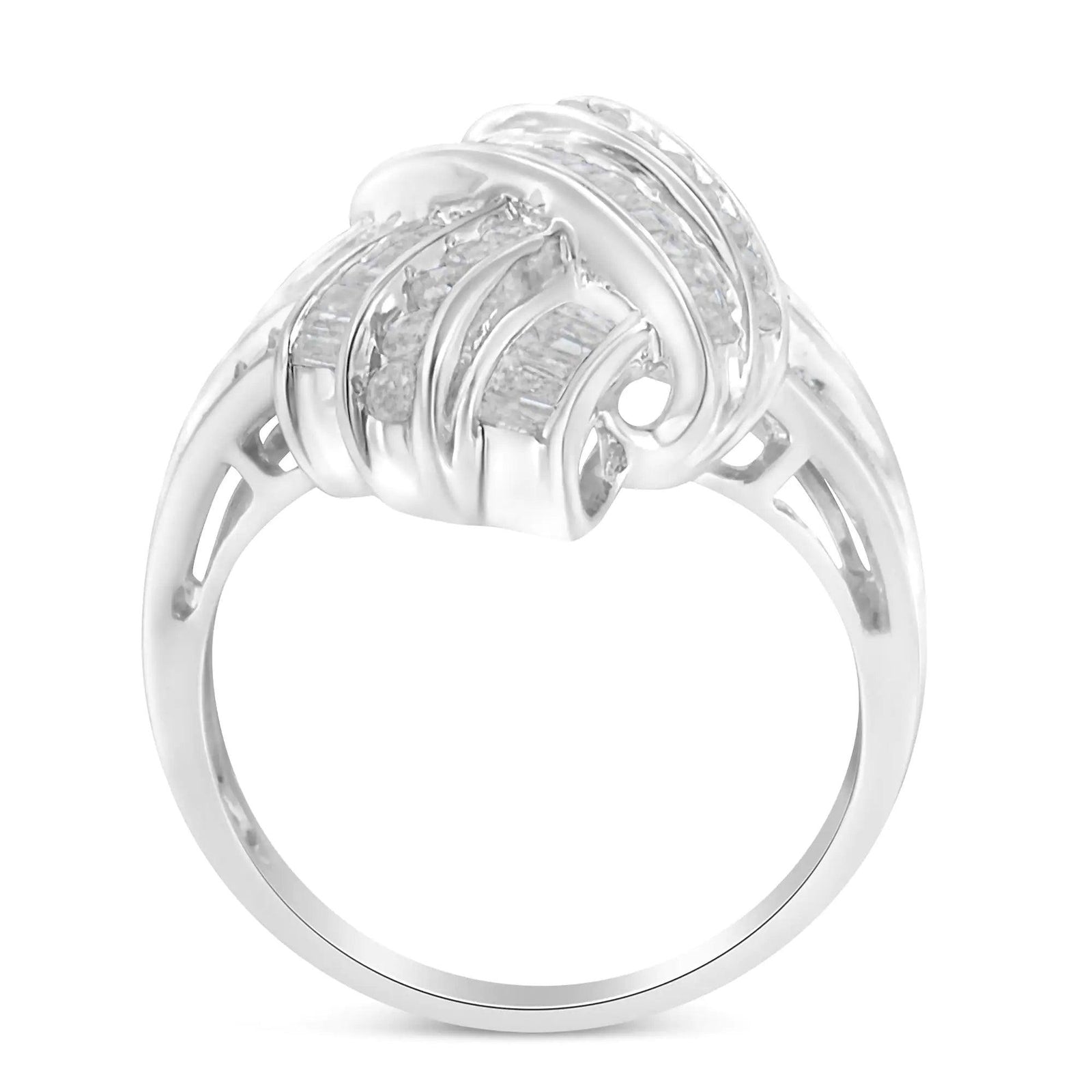 .925 Sterling Silver Diamond Bypass Cocktail Ring (1 Cttw, I-J Color, I2-I3 Clarity) - Evallys.com # #