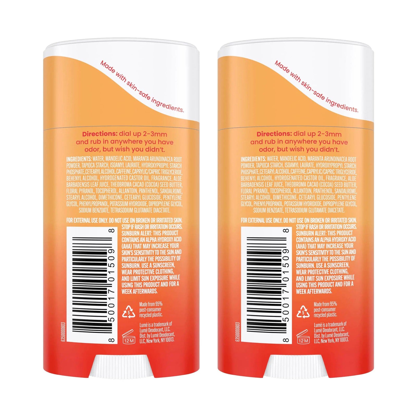 Lume Whole Body Deodorant - Invisible Cream Stick - 72 Hour Odor Control - Aluminum Free, Baking Soda Free, Skin Safe - 2.2 Ounce (Pack of 2) (Clean Tangerine) - Evallys.com # #