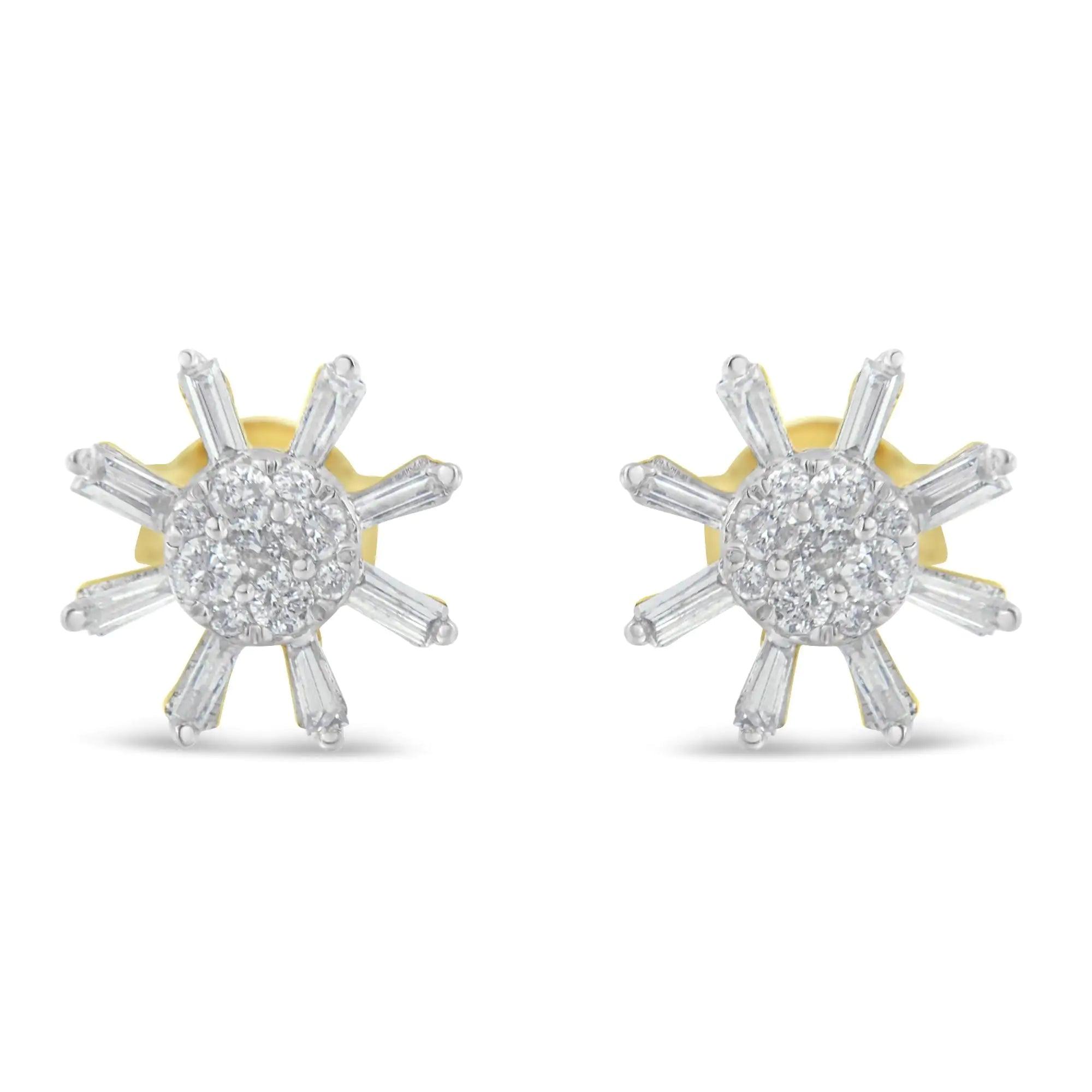 10k Yellow Gold Round and Baguette Diamond Stud Earring (0.50 cttw, H-I Color, I2-I3 Clarity) - Evallys.com # #