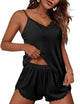 Ekouaer Womens Pajama Sets Soft Lingerie Sleepwear 2 Piece Cami Shorts Set V Neck Pj Lace Nightwear XX-Large Black - Evallys.com