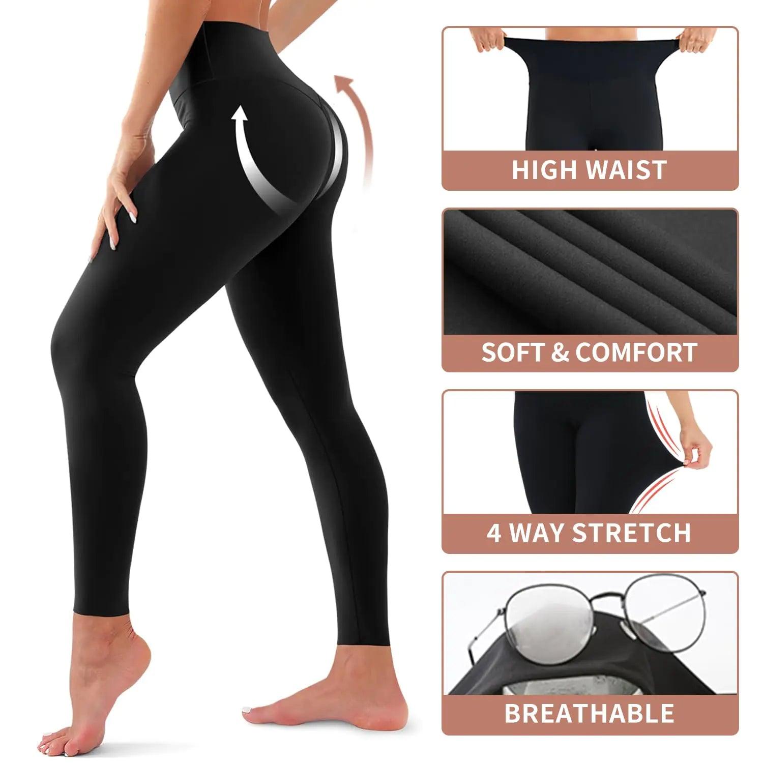 4 Pack Leggings for Women Butt Lift High Waisted Tummy Control No See-Through Yoga Pants Workout Running Leggings Assort193 XX-Large - Evallys.com # #