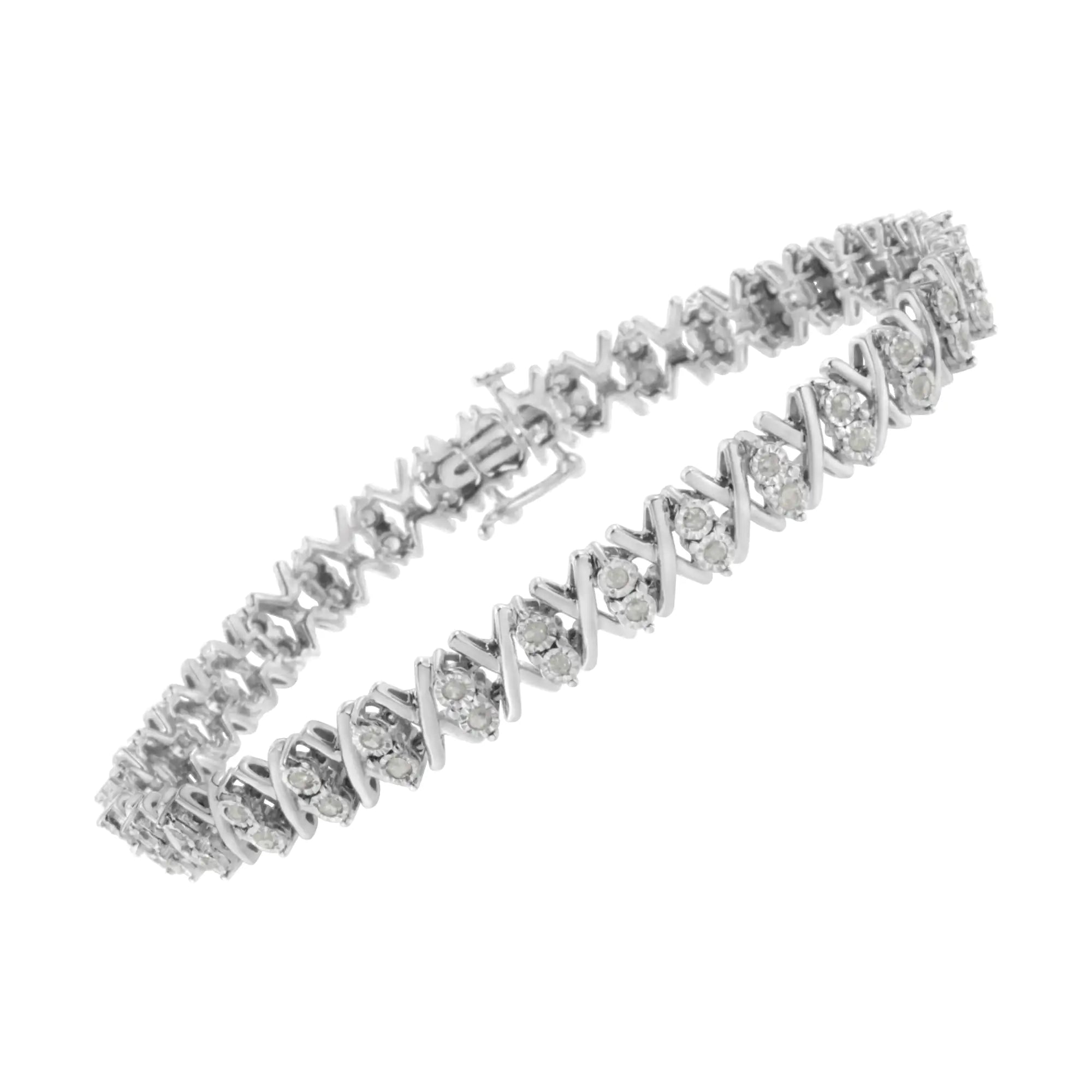 .925 Sterling Silver 1.0 Cttw Diamond Miracle-Set X-Link 7" Tennis Bracelet (I-J Color, I3 Clarity) - Evallys.com # #