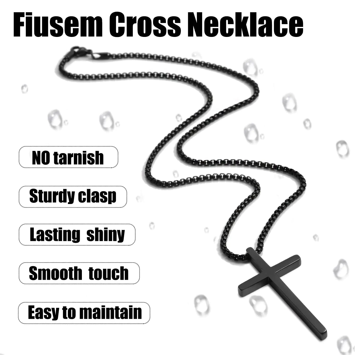 Fiusem Cross Necklace for Men, Silver/Gold/Black Mens Cross Necklaces with 2.5mm Cross Chain and Stainless Steel Cross Pendant, Box Chain 16-24 Inch 22.0 Inches Big black cross: 2.1