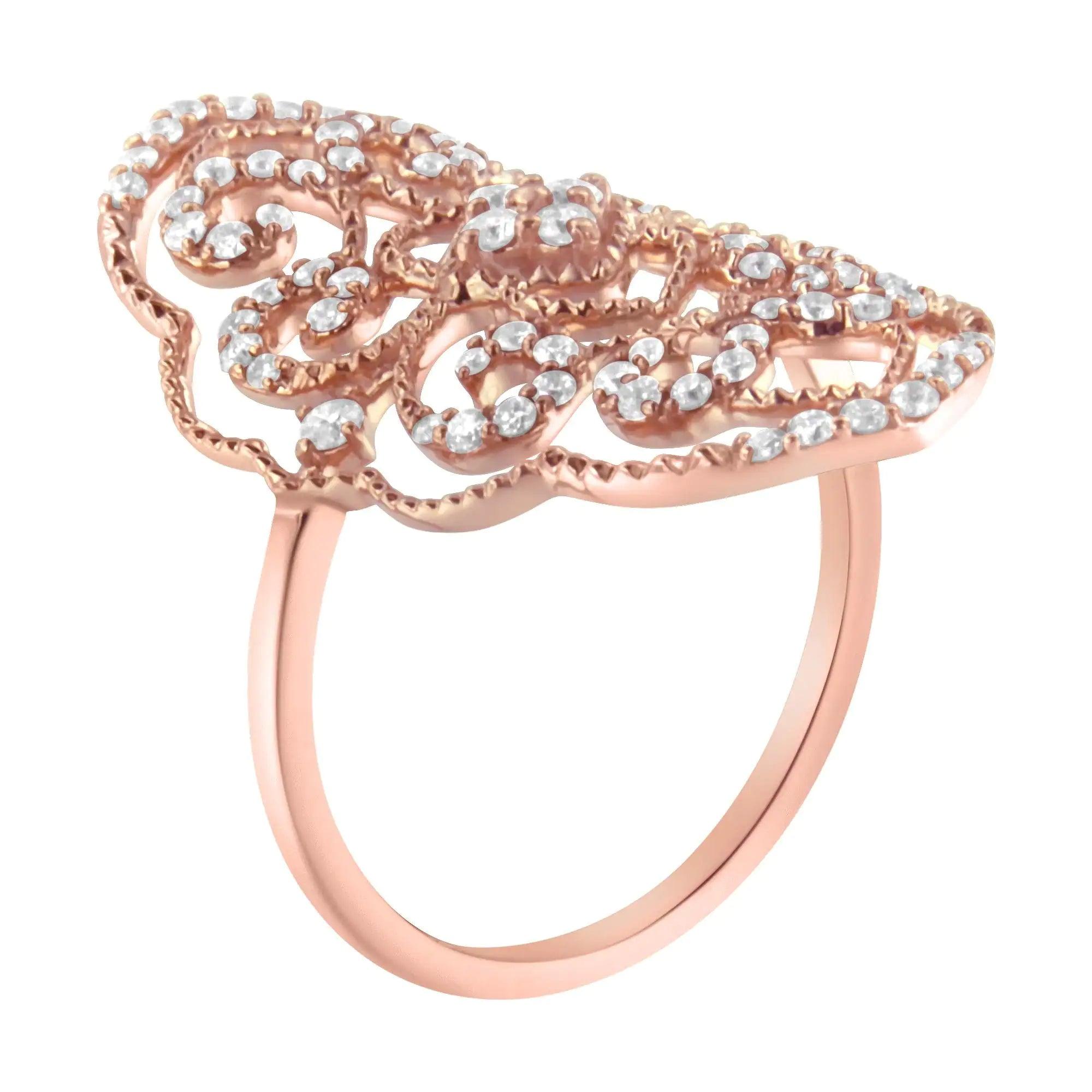 10KT Rose Gold Diamond Cocktail Ring (1/2 cttw, H-I Color, I1-I2 Clarity) - Evallys.com # #