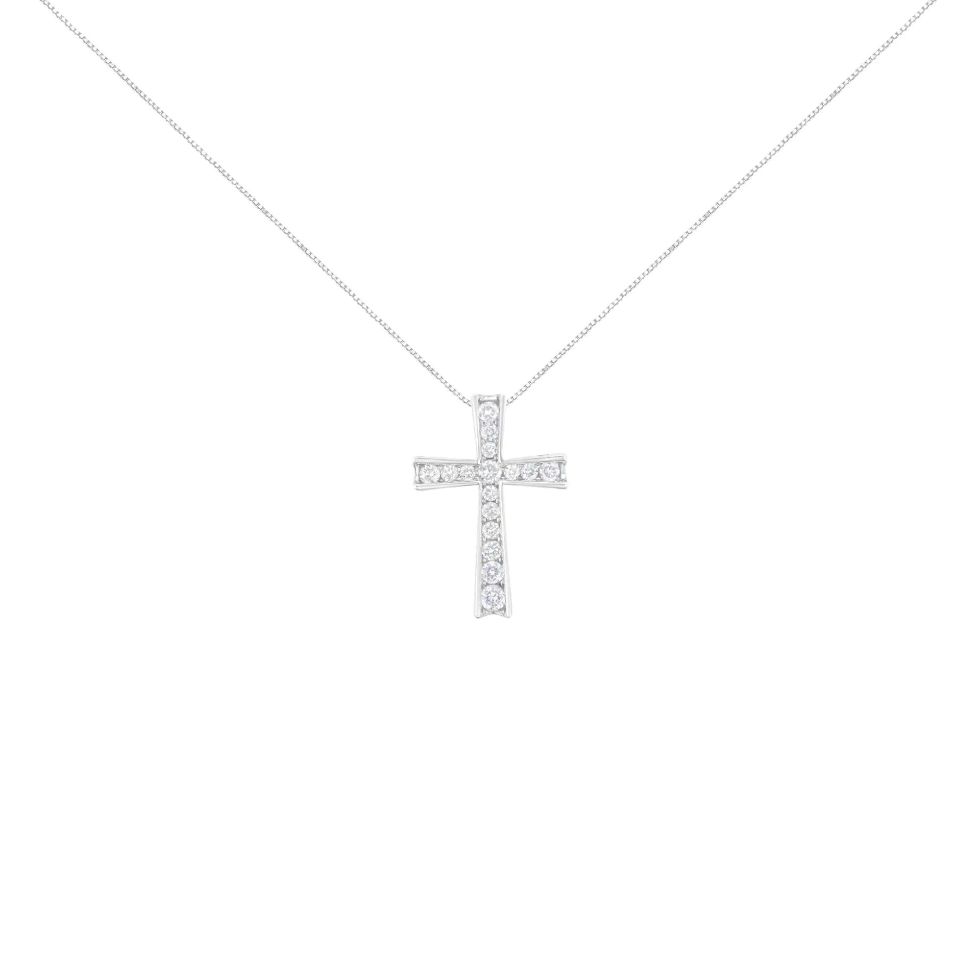 .925 Sterling Silver 1/2 Cttw Prong-Set Round-Cut Diamond Inlay Style Cross 18" Pendant Necklace (I-J Color, I2-I3 Clarity) - Evallys.com # #