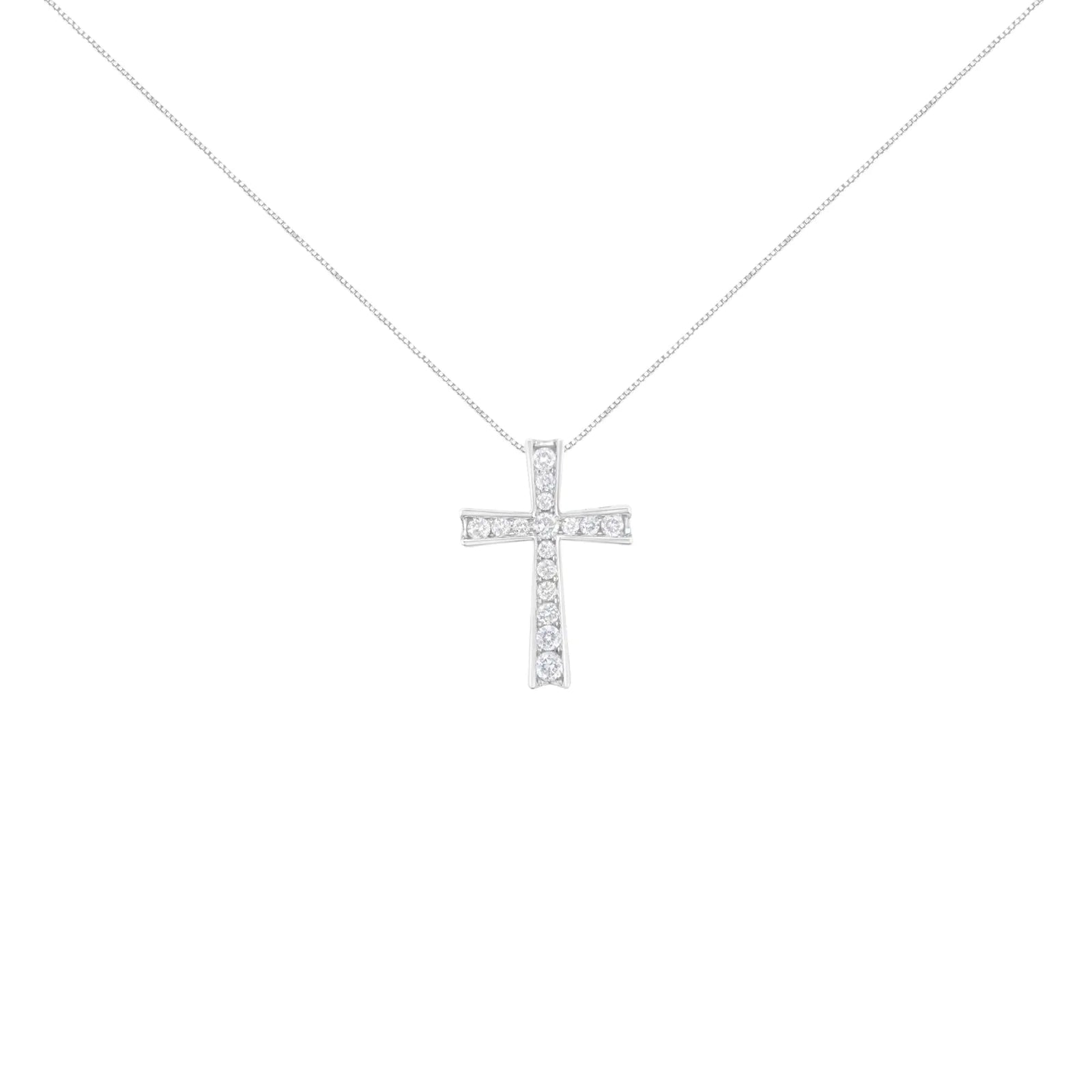 .925 Sterling Silver 1/2 Cttw Prong-Set Round-Cut Diamond Inlay Style Cross 18