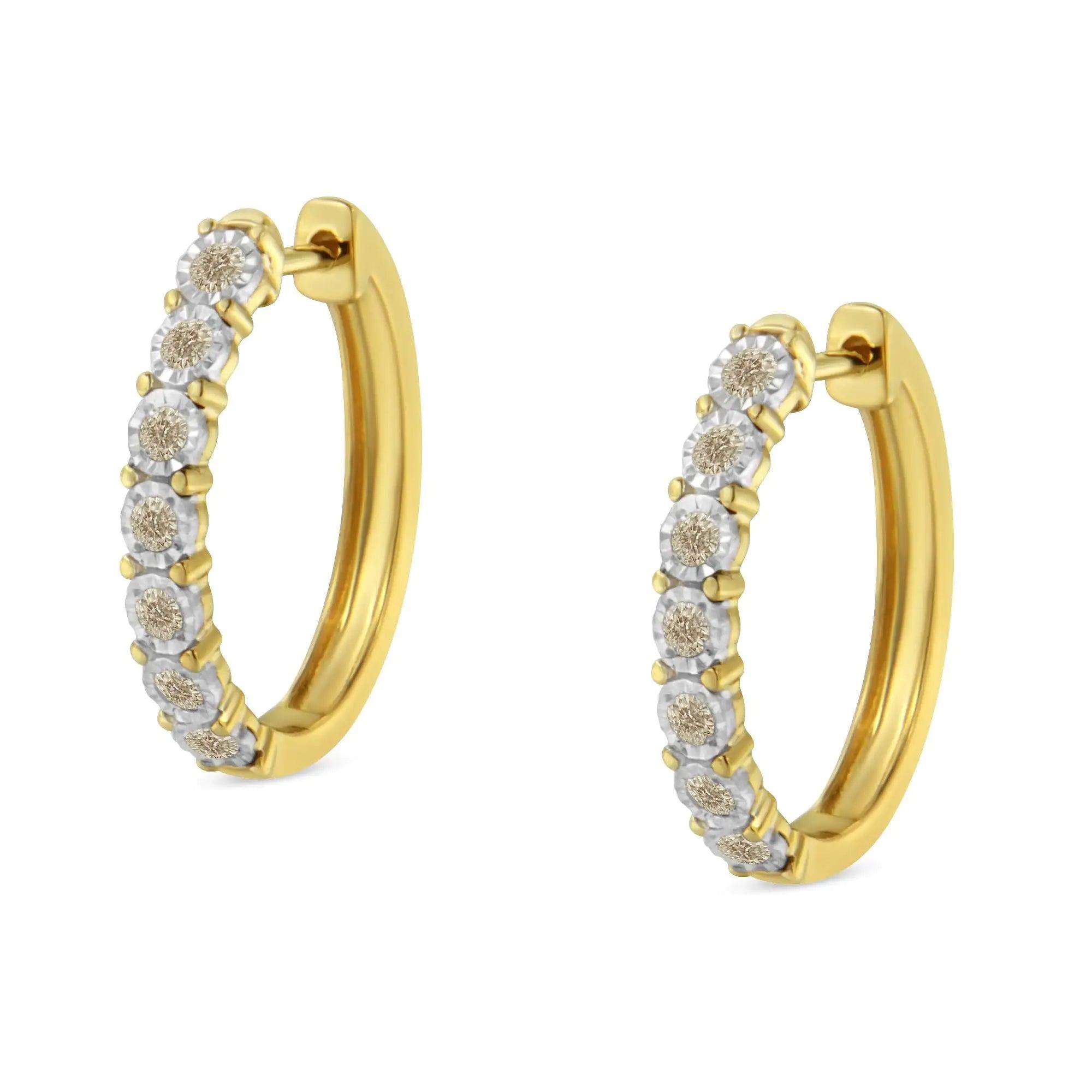 10KT Two-Toned Gold Diamond Hoop Earring (1/2 cttw, J-K Color, I2-I3 Clarity) - Evallys.com # #